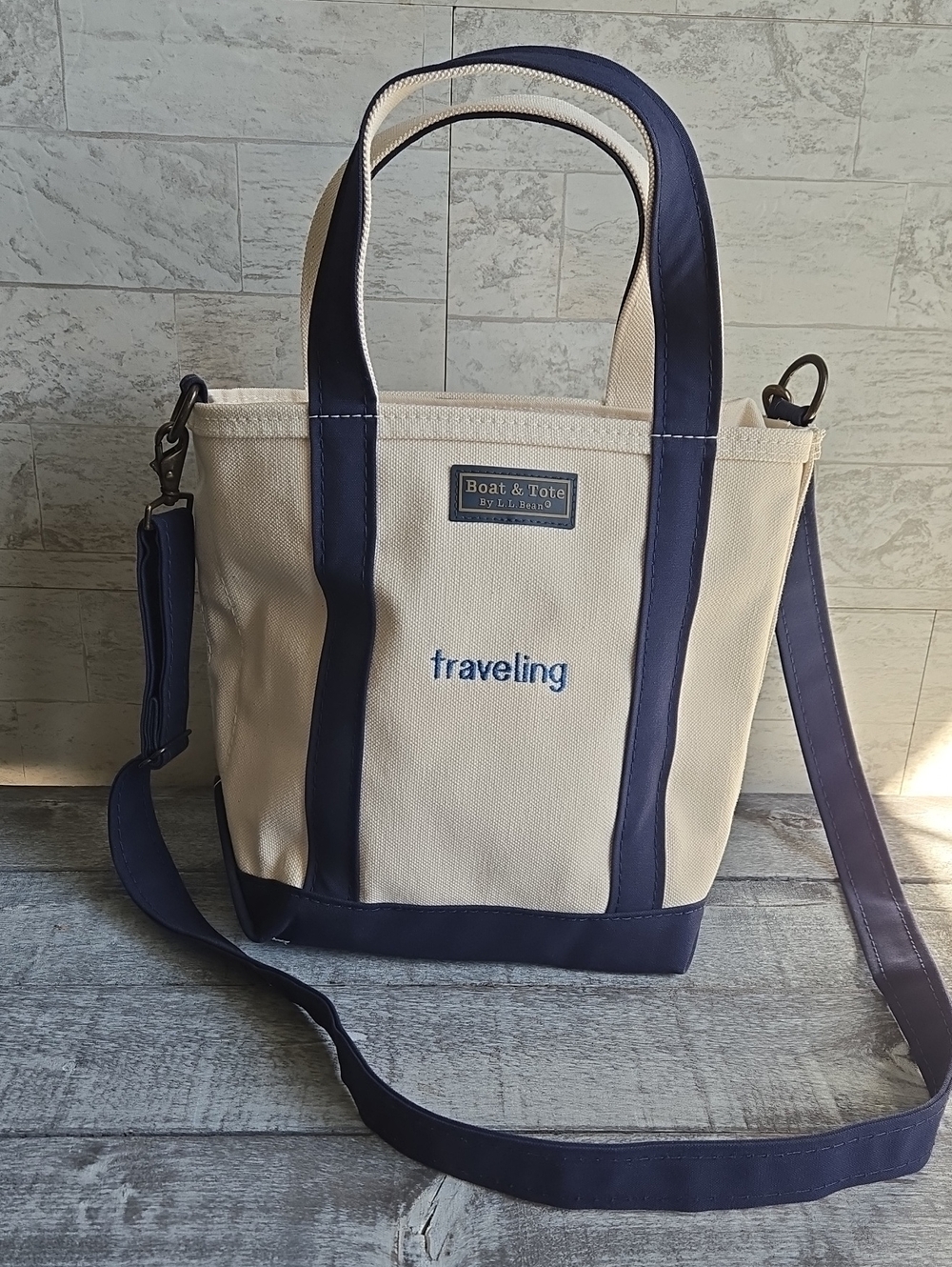 L.L. Bean Boat And Tote Canvas Crossbody Bag Navy Handles Accents